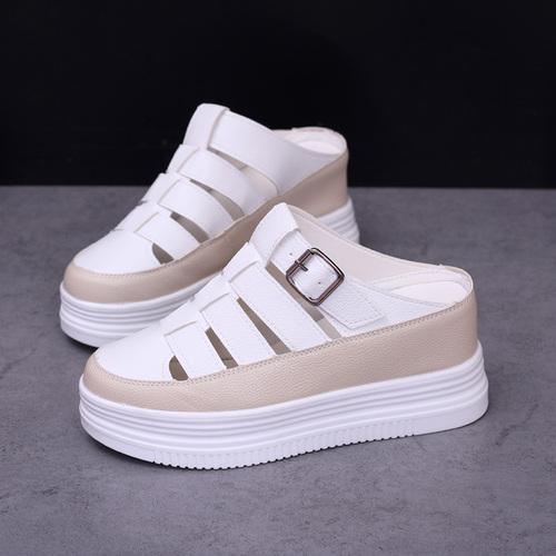 Мода 2024 года, женская обувь на платформе, весна-лето, платформа, внутренняя высота, увеличение, тапочки с высокой пряжкой, женская обувь Baotou 8 см