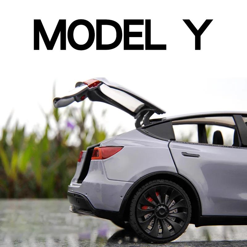 1:24 Tesla Model Y Model 3 Model S Металлический литой игрушечный автомобиль-модель Звук и свет Детская игрушка Коллекционные предметы Подарки на день рождения
