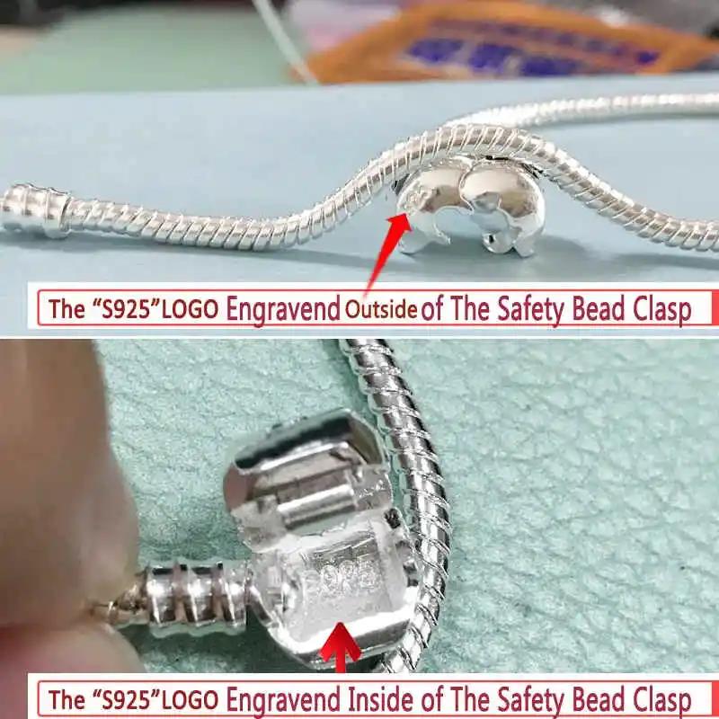 925 Sterling Silver Famous Brand Original Certified Bracelet for Women DIY Charms Beads Snake Link Chain Classic Wrist Jewelry
