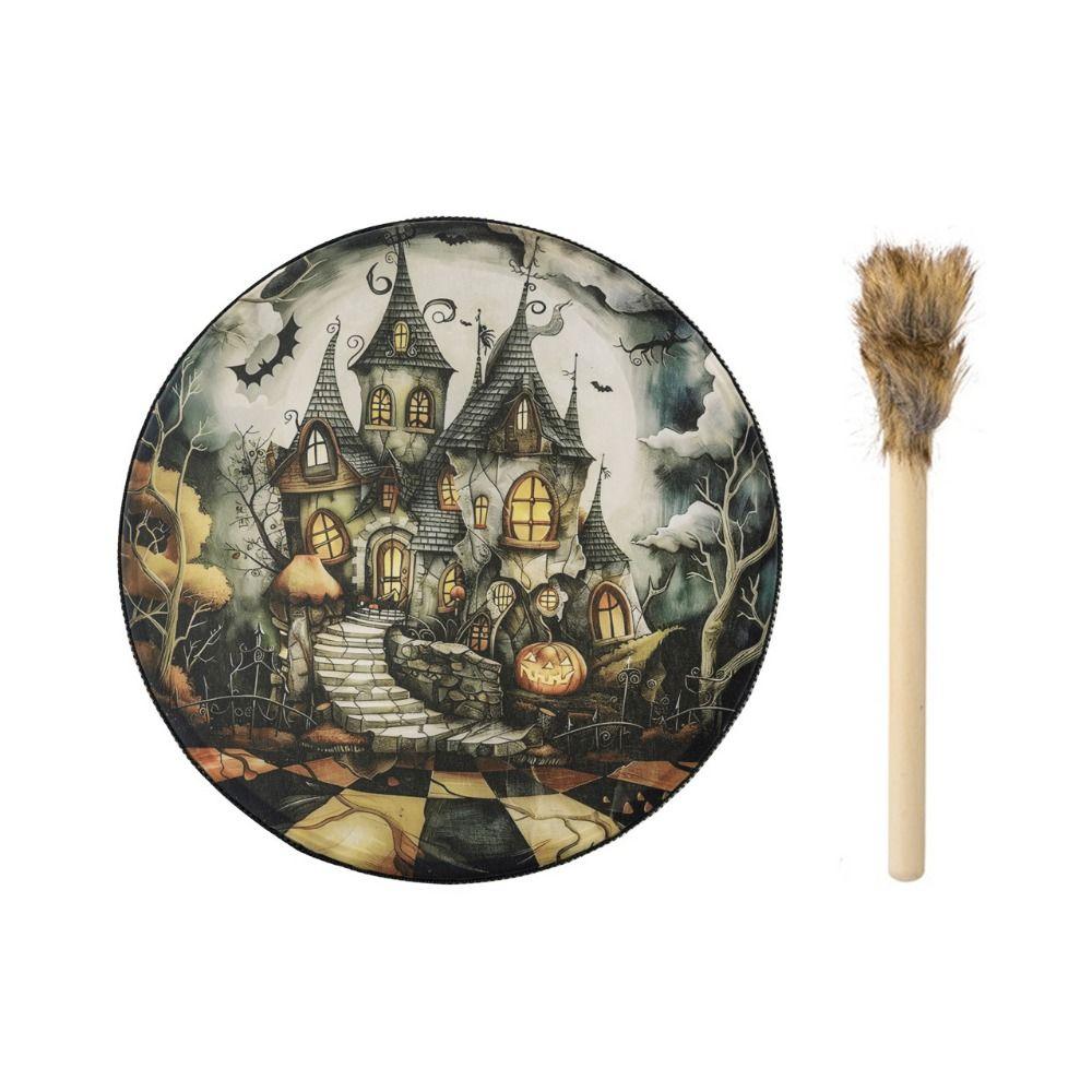 Ручной работы Шаманский барабан на Хэллоуин с палочкой Ручной барабан Декоративные барабаны на Хэллоуин Хэллоуин