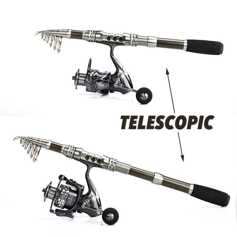 Fishing Rod Combo with Telescopic Fishing Pole Spinning Reels Fishing Bag Lure Line Sets Accessories
