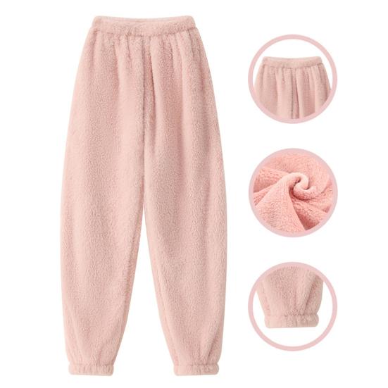 Winter Pajama Pants Thick Plush Elastic Waist Loose Keep Warm Leg-Binding Design Unisex Homewear