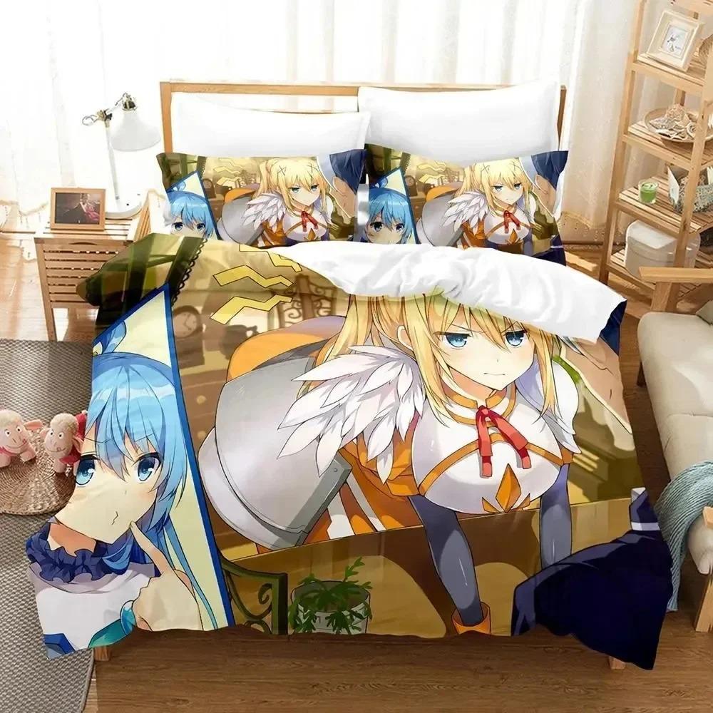 3D Печать Аниме KonoSuba Комплект Постельного Белья Пододеяльник Наволочка Одеяло Размер King Queen Для Мальчиков Взрослых Комплект Постельного Белья