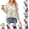 Women's Fashion Casual Long Sleeve Shirt Floral Printed V Neck Up Tops