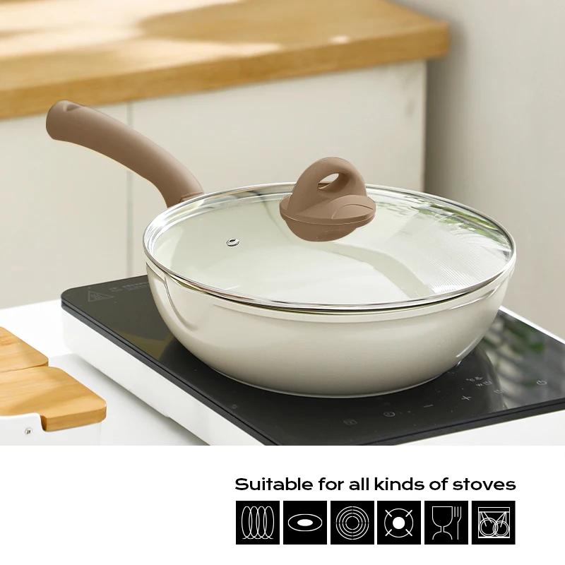 5 размеров антипригарная керамическая кастрюля прочная сковорода вок с крышкой индукционная газовая плита сковороды для омлета стейк-стейк сковорода кухонная утварь