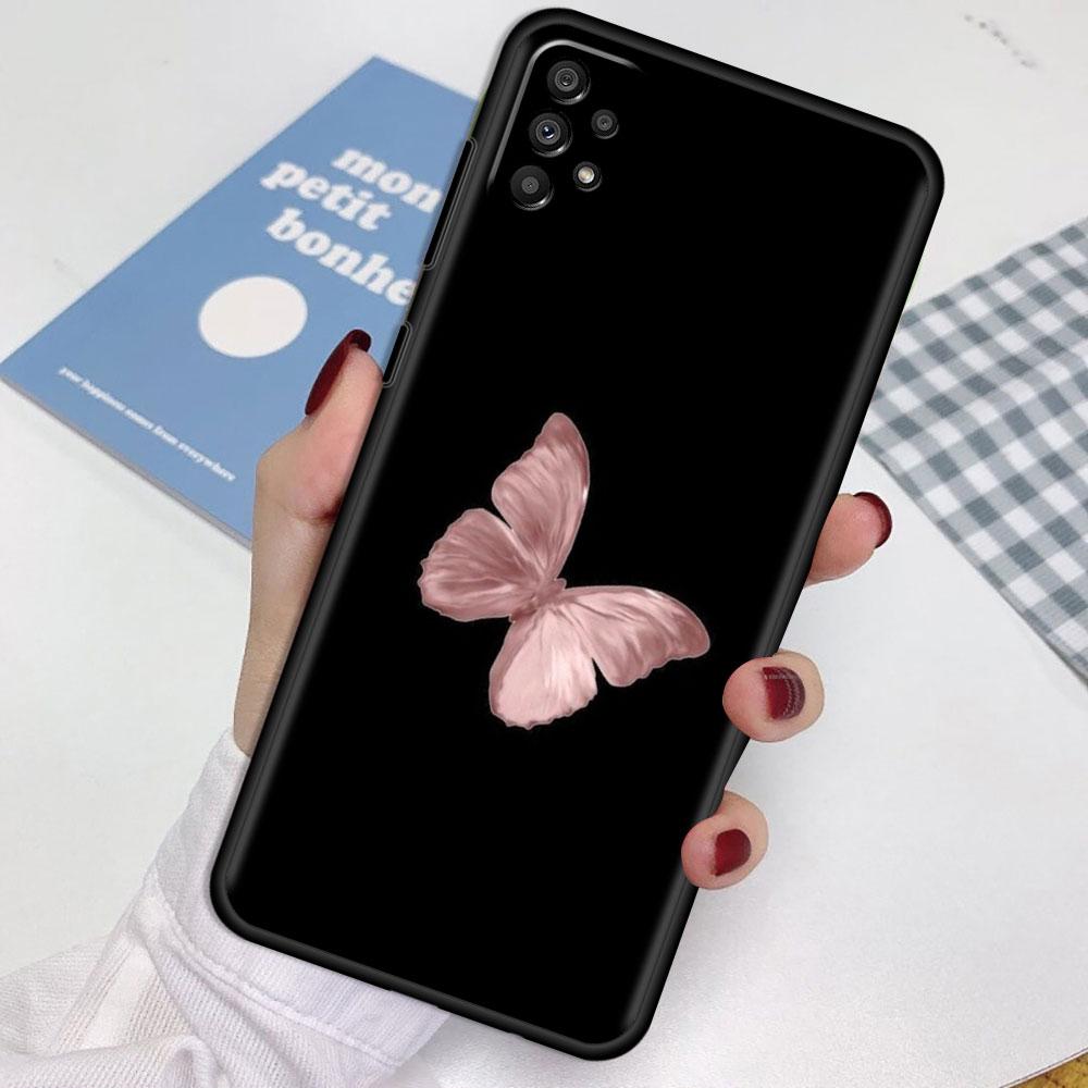 Case For Samsung Galaxy A52 A12 A32 A51 A21s A71 A13 A53 A22 A31 A72 A03 A02s A41 Black Phone Shell Beauty Pink Butterfly