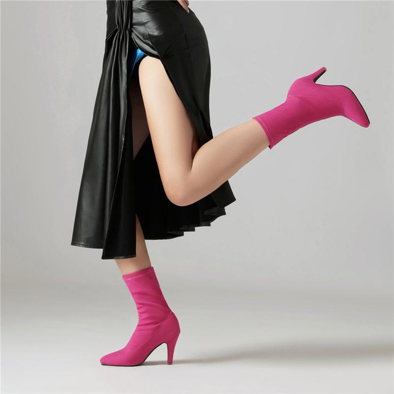 FOREADA Женские ботильоны с острым носком, на массивном высоком каблуке, эластичные короткие ботинки, женская модная обувь, осень-зима, фиолетовый, оранжевый, 46