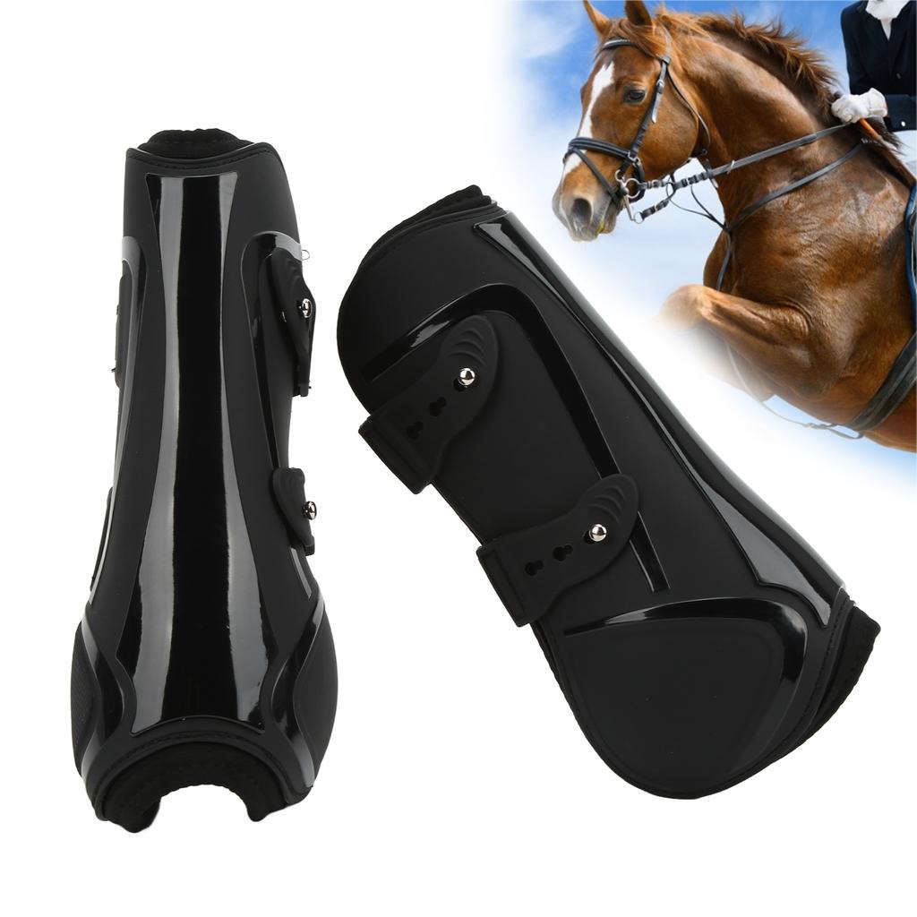 Horse Leg Boots PU Shell Elastic Neoprene Secure Horse Leg Guard for Tendon Blood VesselsBlack Front Legs M