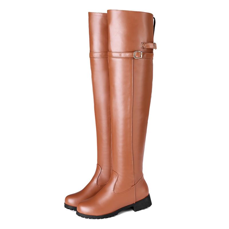 Women'S High Boots Plus Size 34-47 Fashion Ladies Autumn Winter Round Toe Over The Knee Boots Zip Low Heels Women Boots 2025 Newest