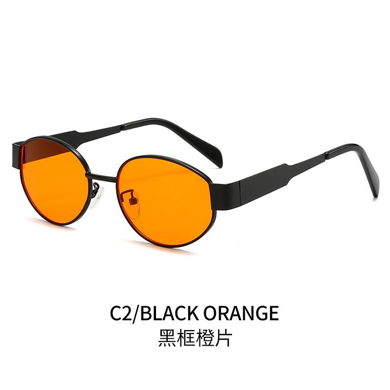 Oval sunglasses, small round lenses, metal frame, unisex