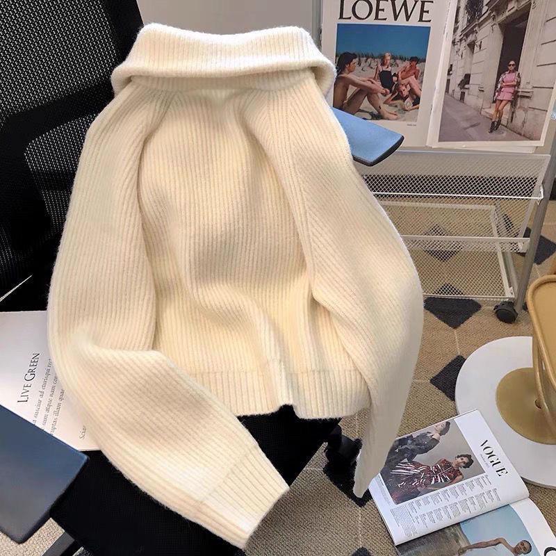 Women's Autumn/Winter Double Zipper Knit Cardigan - High Neck, Thickened Sweater Coat