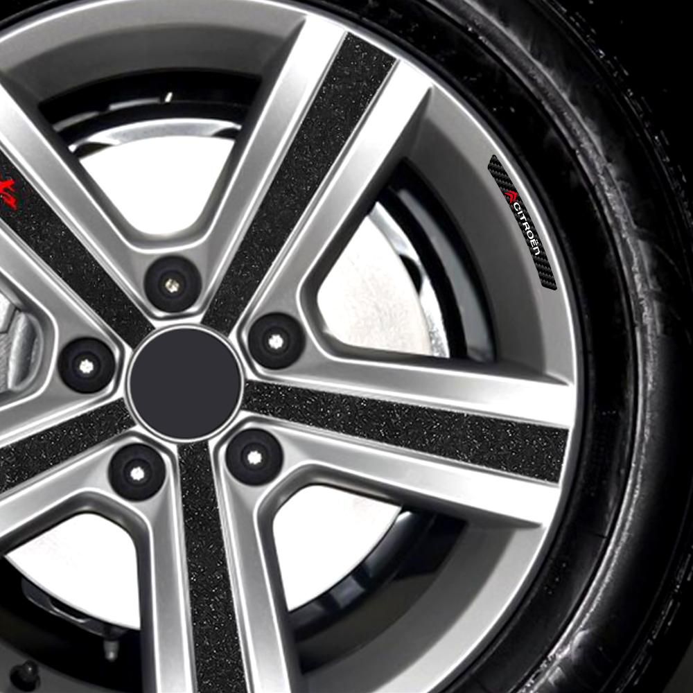 4pcs Carbon Fibre Car Wheels Rims Decor Decals Stickers For Citroen C1 C2 C3 C4 C5 C6 C8 C4L DS3 DS4 DS5 Auto Wheel Accessories alc256