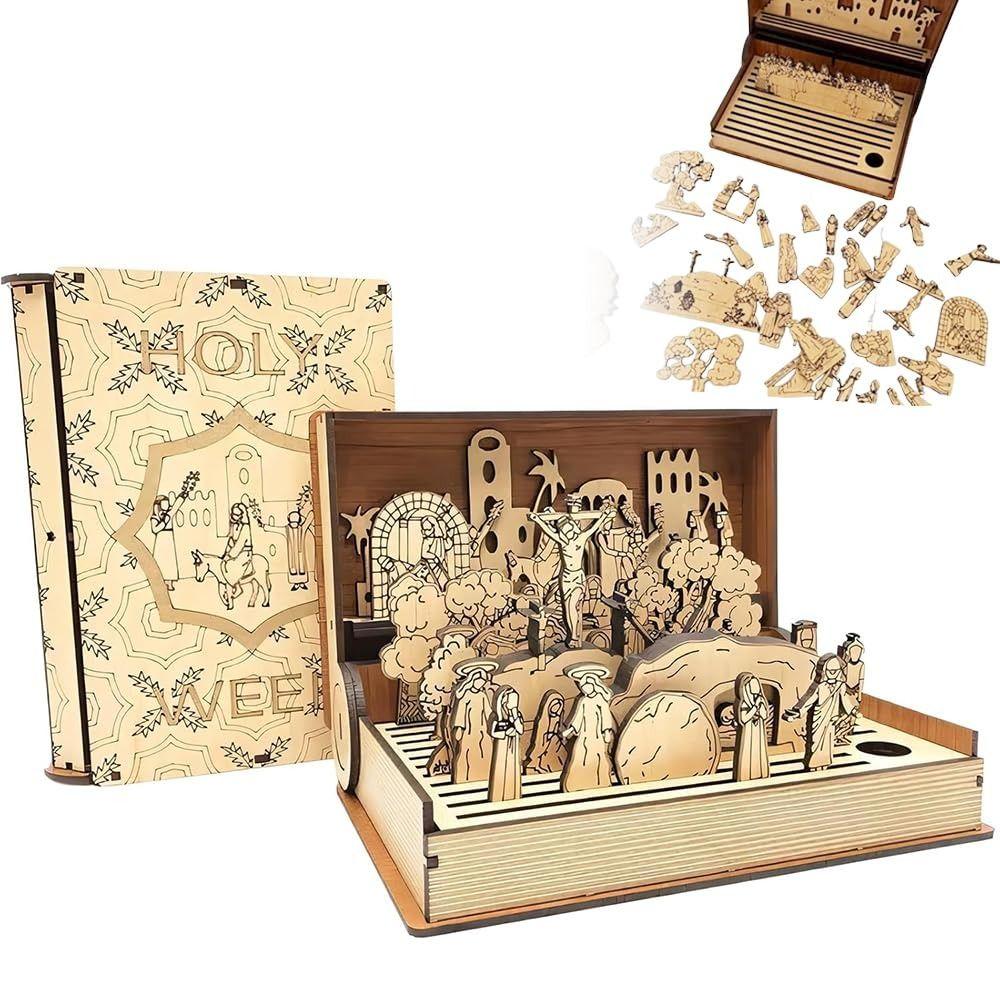 Wooden Family Easter Holy Week Gift Durable DIY Easter Book Kit Family Home Decoration