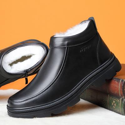 Зимние кожаные шерстяные высокие мужские флисовые теплые мужские кожаные ботинки большого размера мужская обувь мягкий флис толще