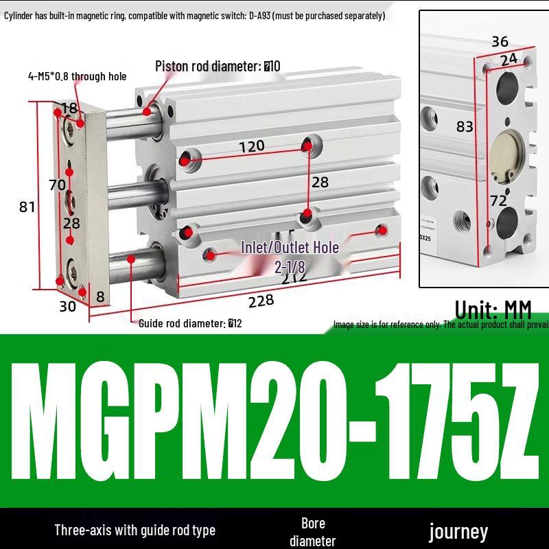 Compact Three-Axis Pneumatic Guided Rod Cylinder 12/16/20/25/32-10/20/40/50/75z