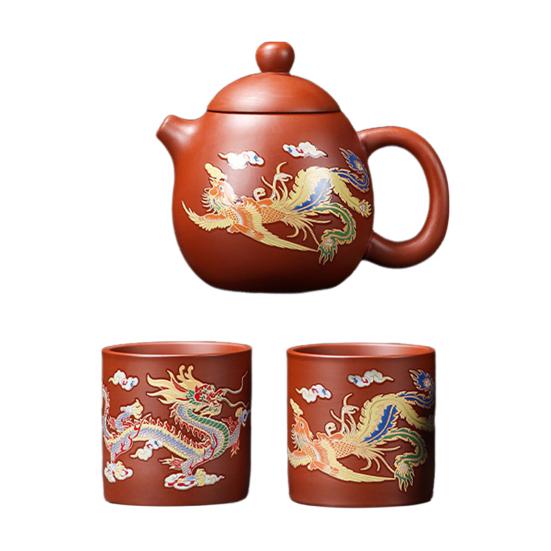 Hand-made Zisha Tea Set Dragon And Phoenix Color-changing Purple Clay Teapot Kung Fu Tea Pot Craftsmanship Magic Teapot Tea Lover Gift