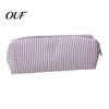 Stylish Pencil Bag for Office Striped Case, Large Capacity with Full-Opening Zipper Organizer, Lightweight Pen Case Commuters Durable Polyester