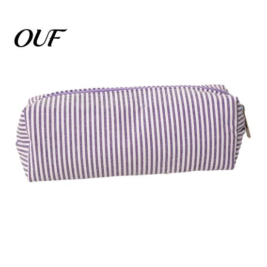 Stylish Pencil Bag for Office Striped Case, Large Capacity with Full-Opening Zipper Organizer, Lightweight Pen Case Commuters Durable Polyester