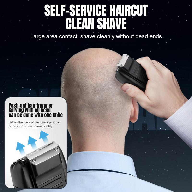 Professional Hair Clipper Beard Shaver Self-service Haircut Bald Shaving Machine Waterproof Three-speed Long Battery