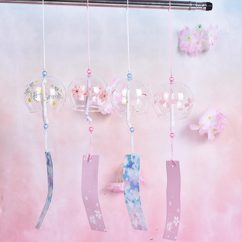 1Pc Glass Wind Chimes Hanging Craft Wind Bell Home Decors Sakura Pattern