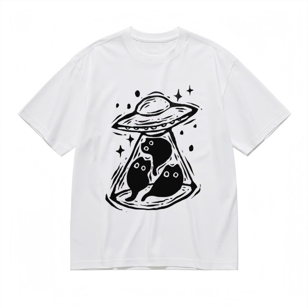 Women's T-Shirt Mens Womens Tees Top With UFO Cat Abduction Graphic Unisex White 100% Cotton Tops USA