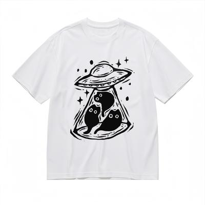 Women's T-Shirt Mens Womens Tees Top With UFO Cat Abduction Graphic Unisex White 100% Cotton Tops USA