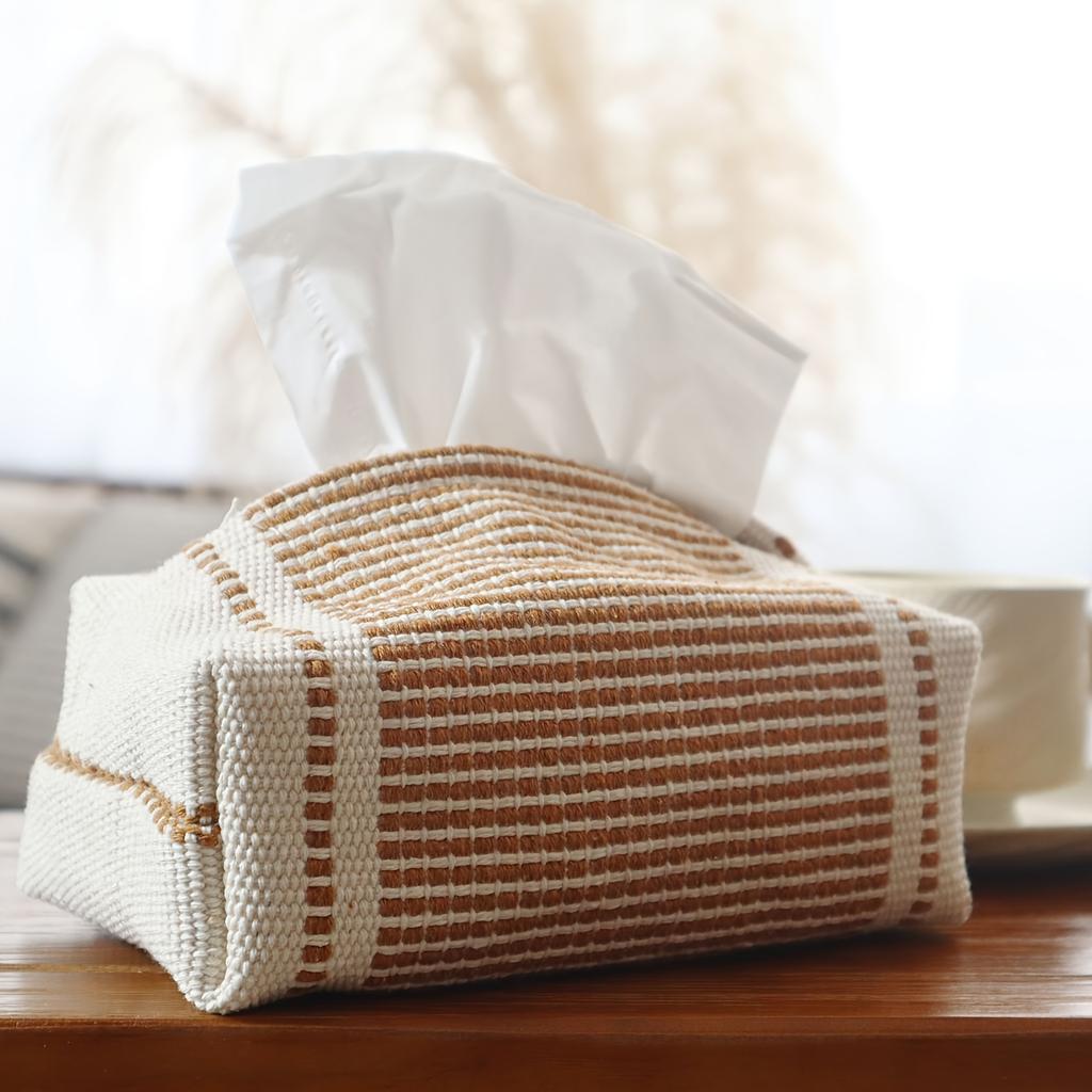 1pc Fashion Farmhouse Style Tissue Box Cover | Woven Style Tissue Box For Living Room, Dining Table, And Car - Modern Art Style