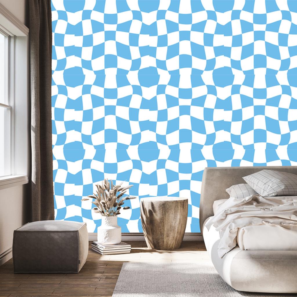 Wallpaper Casual Checkerboard Azure for Living Room and Bedroom 50x1000