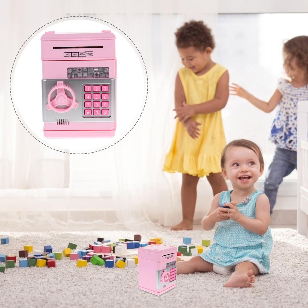 Children's Money Saving Bank Deposit Box Intelligent Voice Mini Safe and for Kids with Pass Code (Pink, Button Random Color)