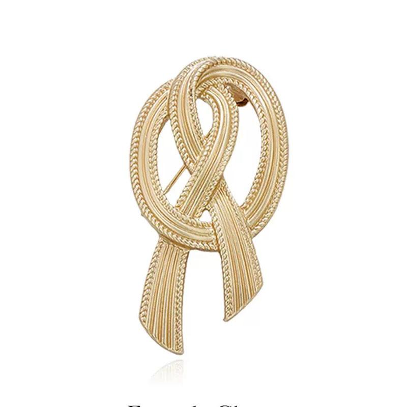 French High-End Golden Rope Bow Brooch Elegant Temperament Coat Corsage Coat Suit Retro Pin