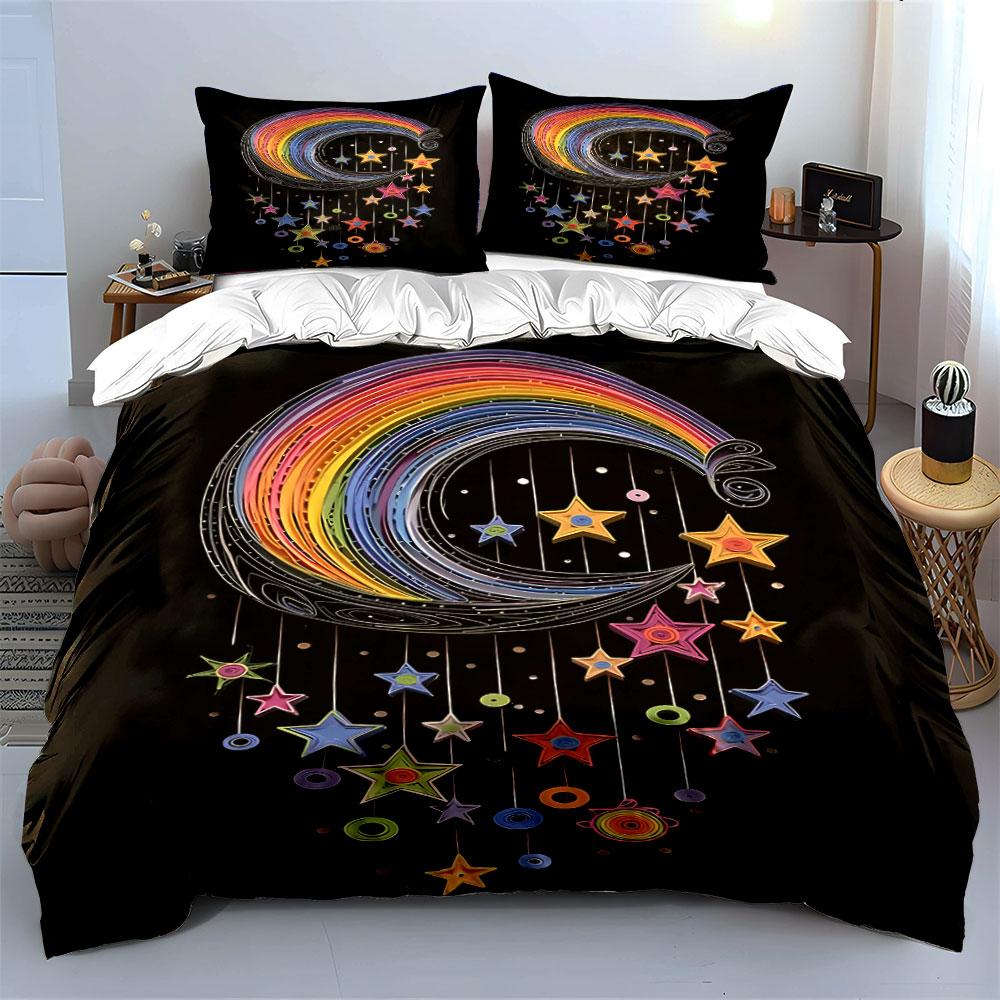 Rainbow swirl and stars. Bedding sets Duvet cover sets Duvet covers Pillowcases(1 * Duvet Cover 2 * Pillowcases without duvet insert)