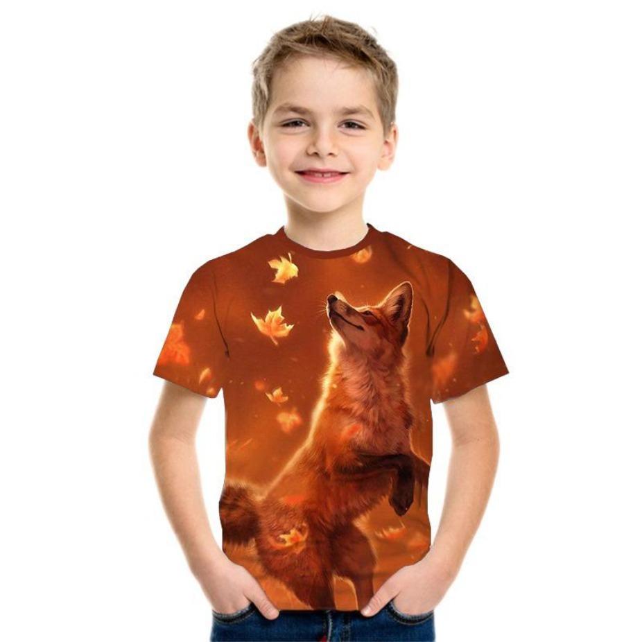 Животные Детские футболки Топы с круглым вырезом Полиэстер Повседневная Спортивная одежда Удобные футболки Лев Волк Короткий рукав 3D-принт Футболка