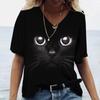 Summer Fashion Animal Cat 3D Print T-shirts Women's T Shirt V-Neck Oversized Female Tees Tops Streetwear Harajuku Y2k Clothes
