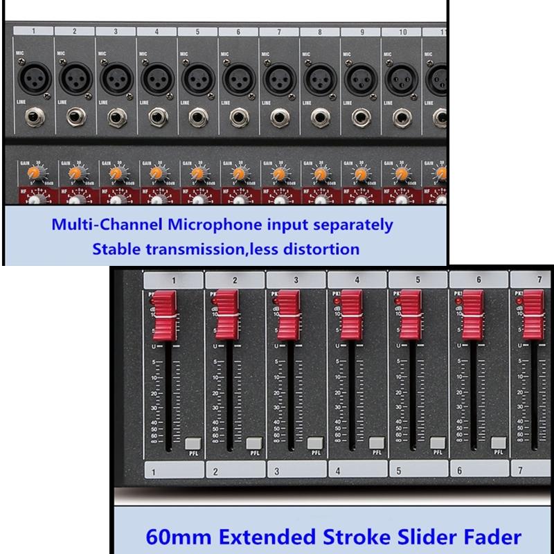 12-канальная микшерная консоль стереозвука, Bluetooth, USB-запись, компьютерное воспроизведение, фантомное питание, USB-цифровой аудиомикшер-усилитель