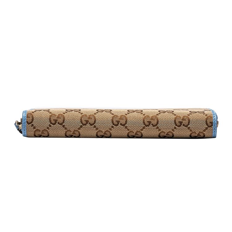 Gucci Monogram Logo Color Block Trim Canvas And Leather Long Zip Wallet Women wallet Ebony Blue Candy-Color 363423-KY9LG-8611