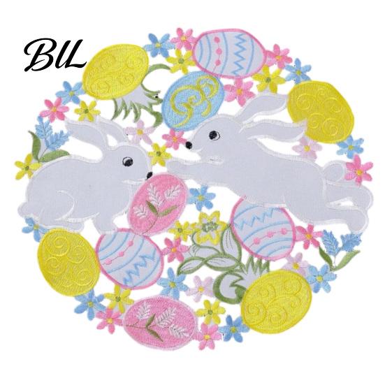 Cartoon Bunny Desktop Decor Easter Rabbit Egg Placemat, Polyester Fiber Decorative Table Mat, Non Cute Linens for Children Slip Hollow Tableware