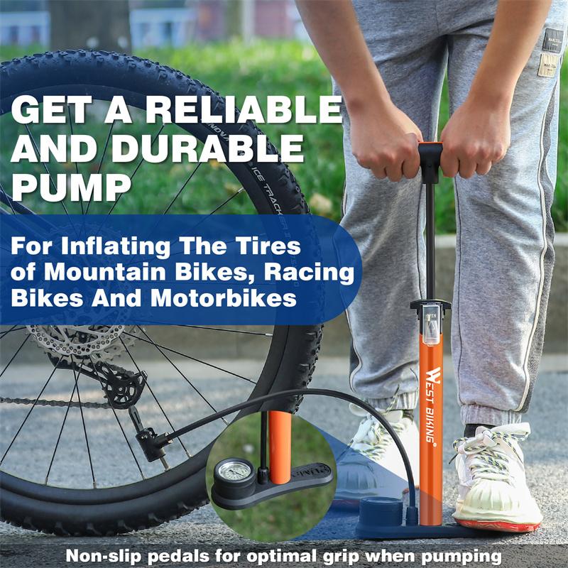 WEST BIKING Bicycle Air Pump With Gauge 160PSI High Pressure Tire Inflator Schrader Presta Cycling Pump MTB Road Bike Floor Pump