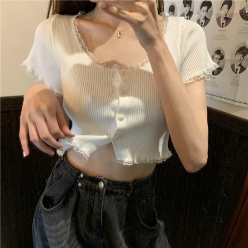 Свитер Yankee Knit Year Женский модный фиолетовый кружевной кардиган Тонкий короткий отрезок Узкие топы Повседневный базовый комфорт и стиль Узкие пуловеры Футболки