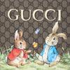 Gucci X Сотрудничество с Питером Кроликом Принт с животными Магнитная застежка Холщовая сумка-тоут Детская сумка-тоут Бежевый Темно-коричневый 605614-FACZU-8459