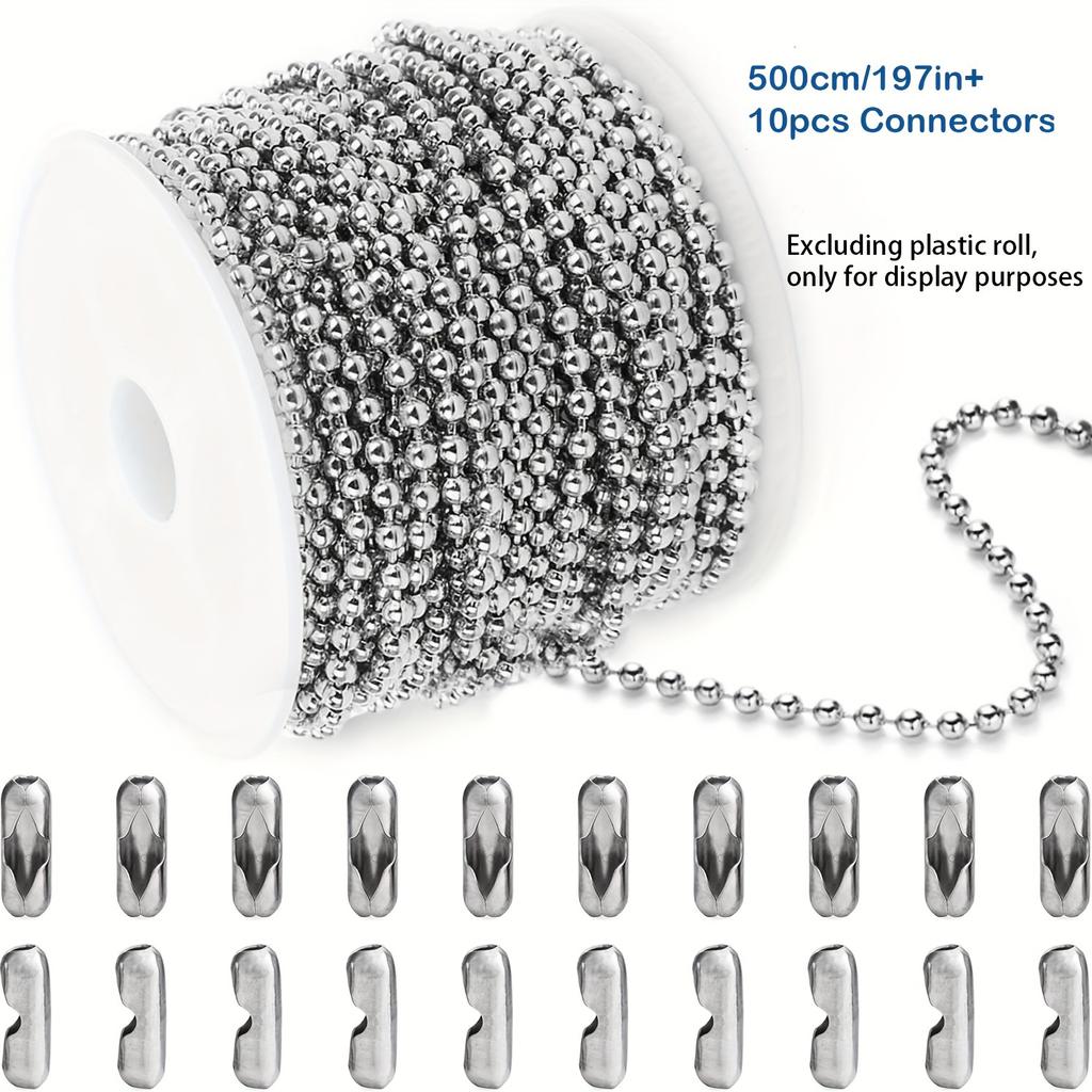 1000 см/393 дюйма стальная шариковая цепочка с бусинами для собачьего жетона цепочка с бусинами металлическая молния маленькая шариковая цепочка с бусинами 50 шт соединитель 33 фута 3,0 мм )