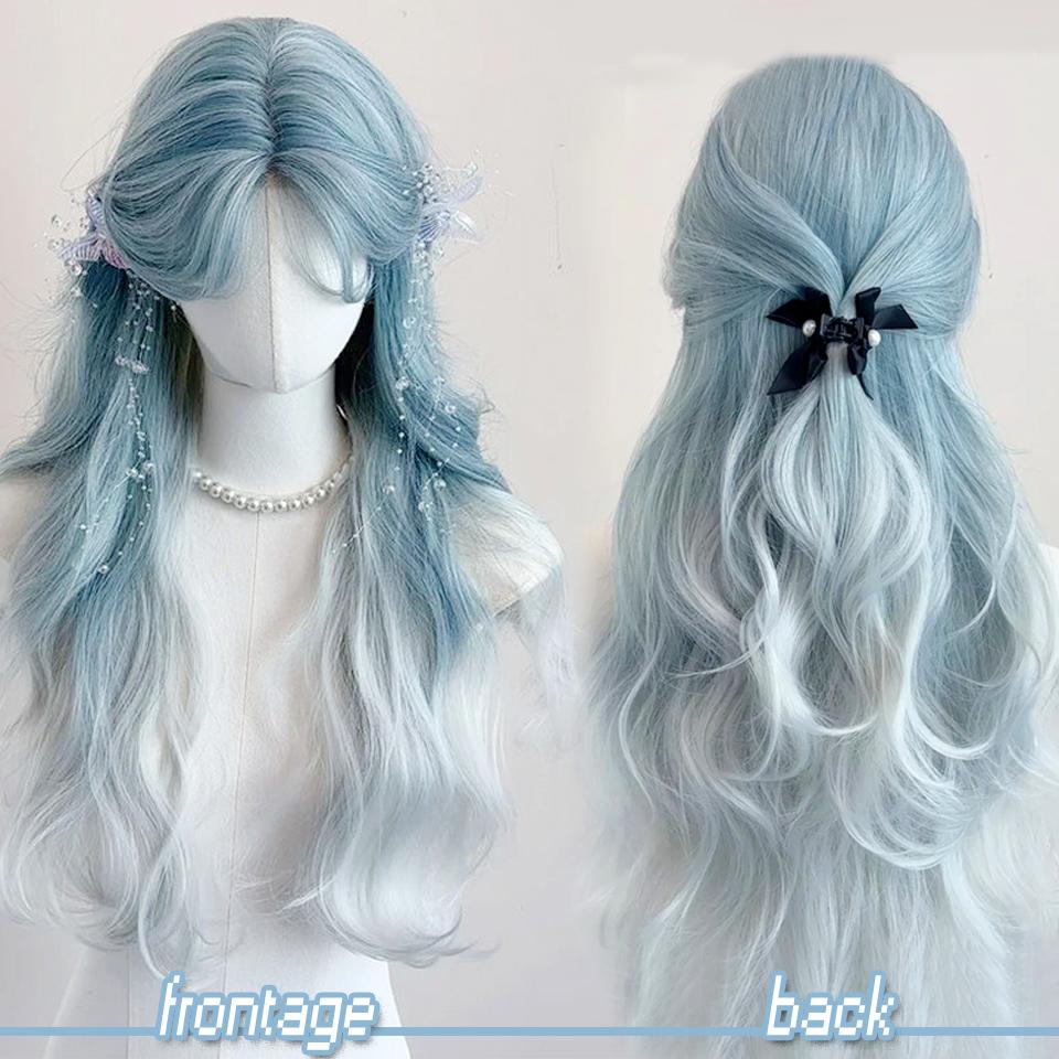 WTB синтетический парик женский ледниково-голубой градиент светло-серый длинные волосы Лолита ручная работа кружевная шерсть длинные вьющиеся волосы парик для вечеринки