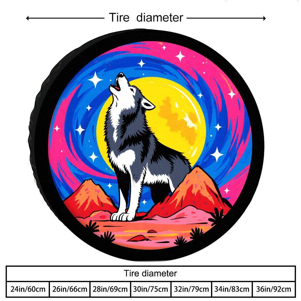 Fit For RV/SUV/Truck Tire Cover With Wolf Howl & All-Weather Design - Heavy-Duty Polyester Spare Tire Protector, Snow Rain Dust