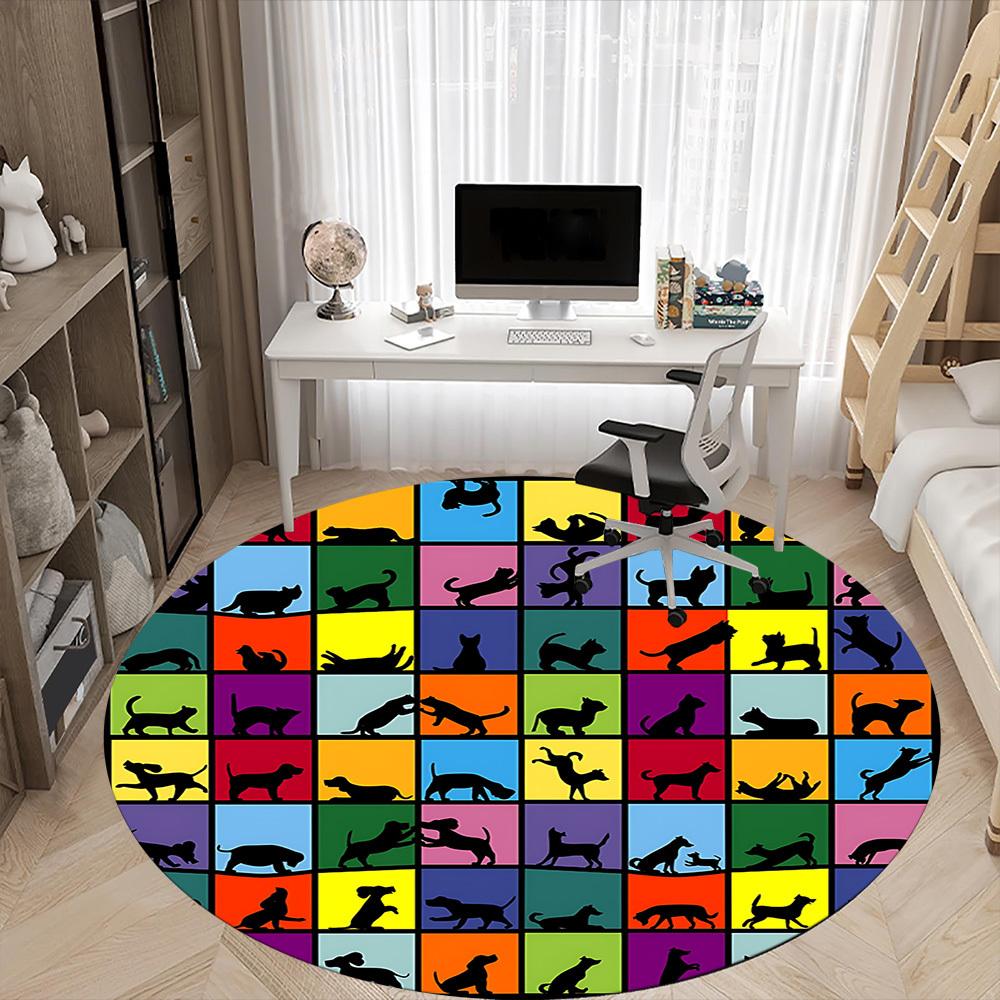 1pc Paws Playful Office Round Area Rug, Mat Suitable ForOffice, Under Office Chairs Bedroom Living Room Home Decor, Room Deco