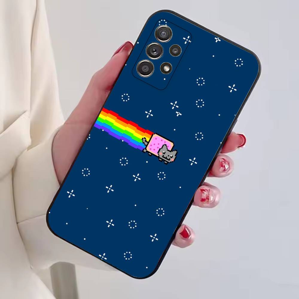 Cute N-Nyan Cat Phone Case For Samsung S25,S24,S21,S22,S23,S30,Ultra,S20,Plus,Fe,Soft Silicone Black Cover
