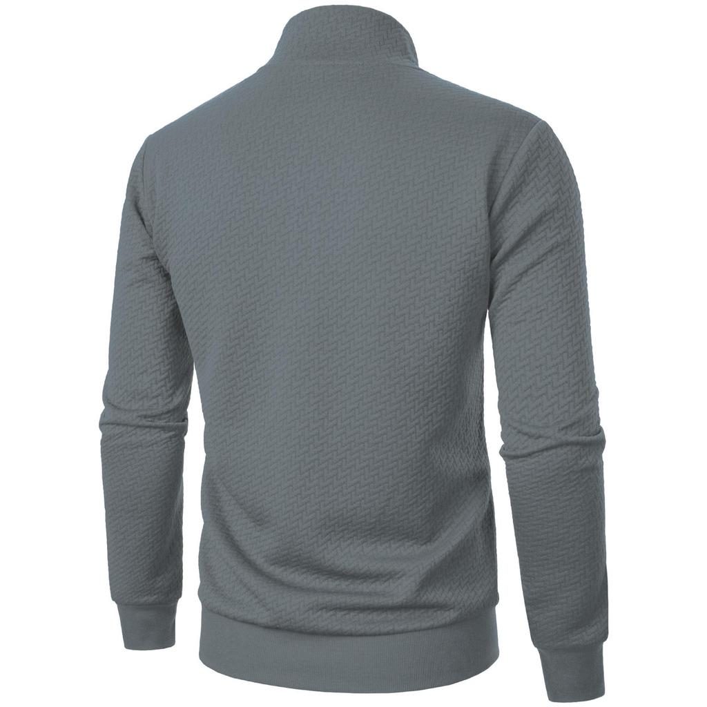 Мужской кардиган на молнии с воротником-стойкой - повседневная куртка-свитер из жаккарда