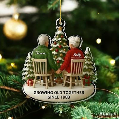 2D Плоская акриловая настольная декоративная табличка для пары «Вместе стареем с 1983 года», дизайн с елкой и подарочной коробкой, подходит для украшения стен, веранды, комнаты