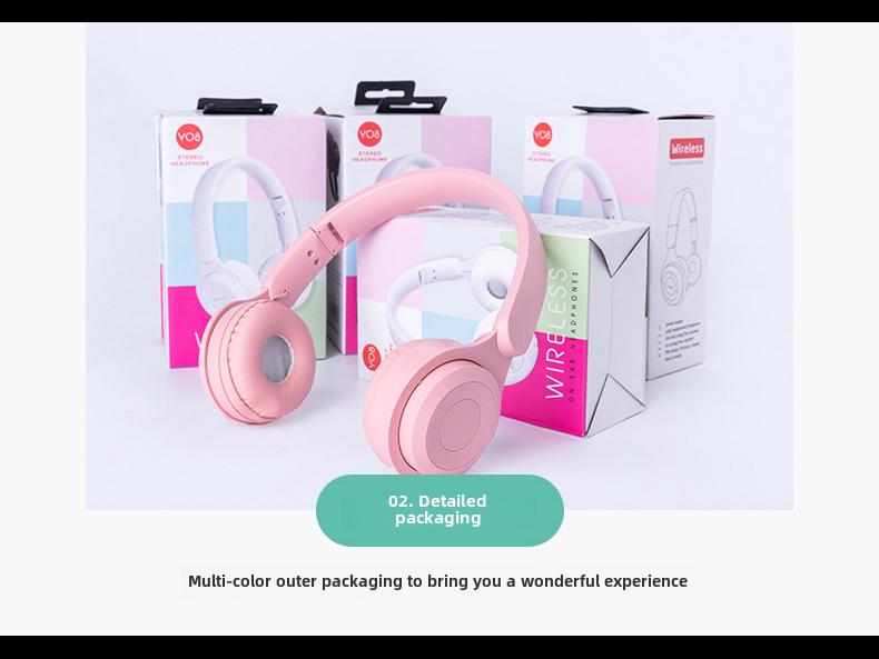 Гарнитура Bluetooth Y08 Heavy Bass Foldable Macaron — беспроводные наушники с креплением на голове