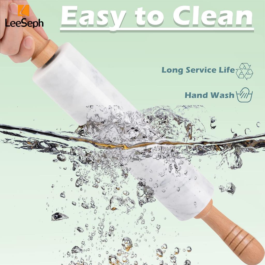 Мраморная скалка с деревянной ручкой и деревянной подставкой, скалка с антипригарным покрытием для теста для пиццы, выпечки хлеба и кухонных принадлежностей