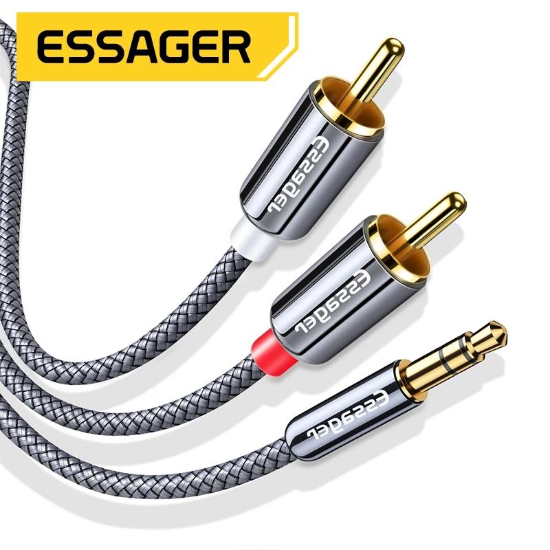 Essager RCA Cable 3.5mm Jack To 2 RCA Aux Audio Cable 3.5 Mm To 2RCA Male Adapter Splitter for TV Box Apple Tv Speaker Wire Cord
