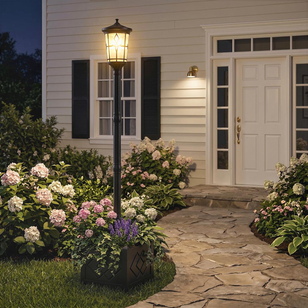 Outdoor Solar Garden Light With Planter 2 Brightness Modes 100 50 Lm Ip44 Automatic On Off Black